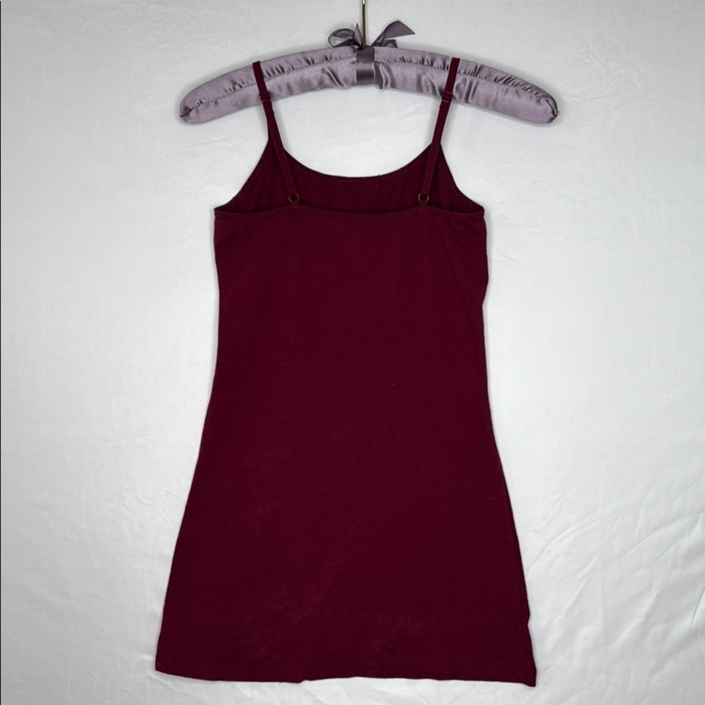 Burgundy Spaghetti Strap Long Camisole Tank Top Summer Cotton Knit Blend - Picture 2 of 4